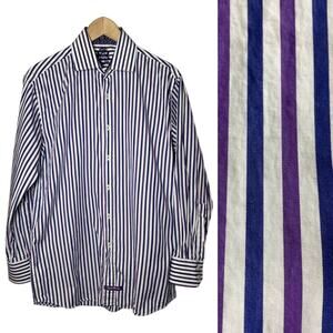 English Laundry Mens Striped Dress Shirt Purple 151/2 32/33